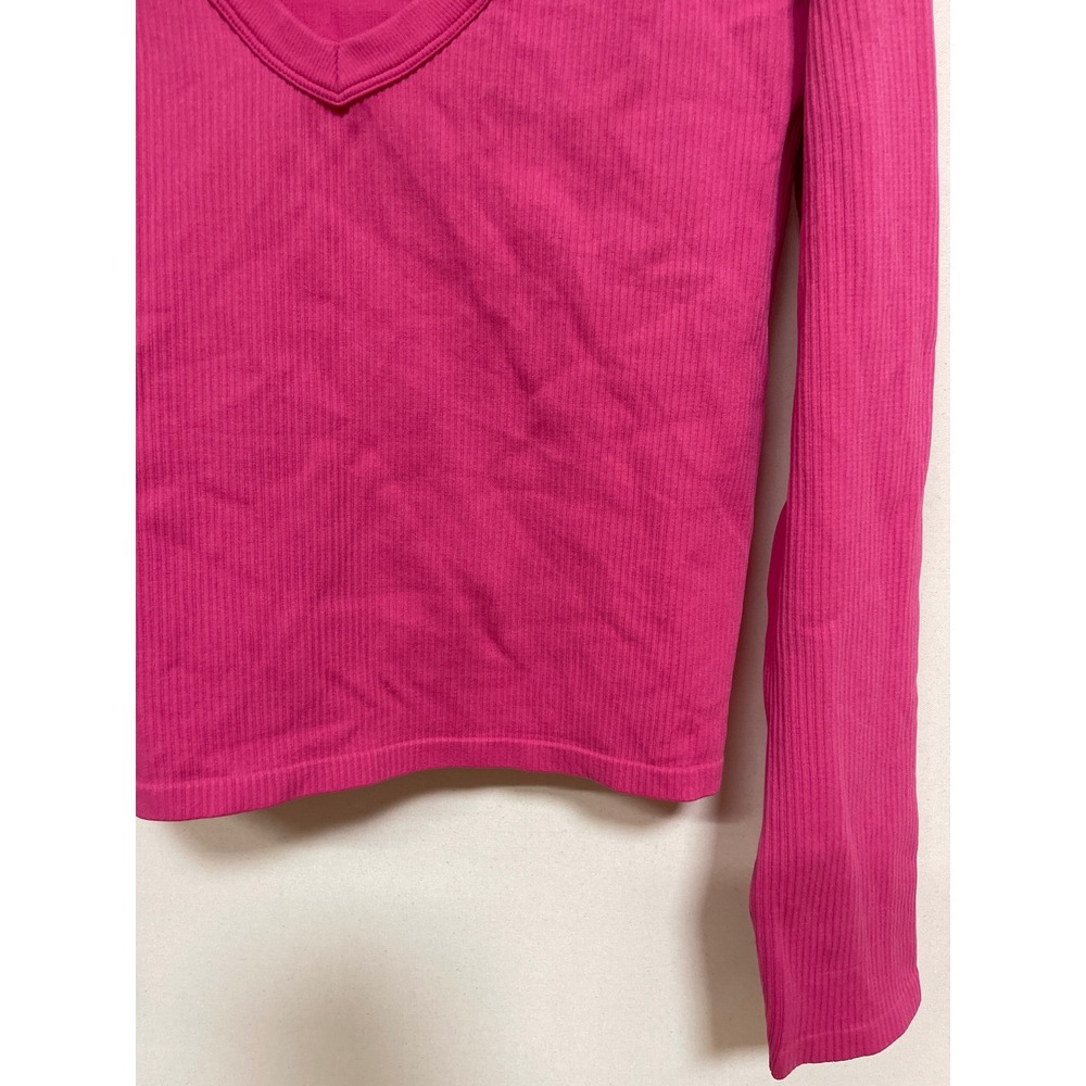 No Boundaries Womens XXL Hot Pink Ribbed V-Neck Long Sleeve Top NB43100129287 - Picture 3 of 5